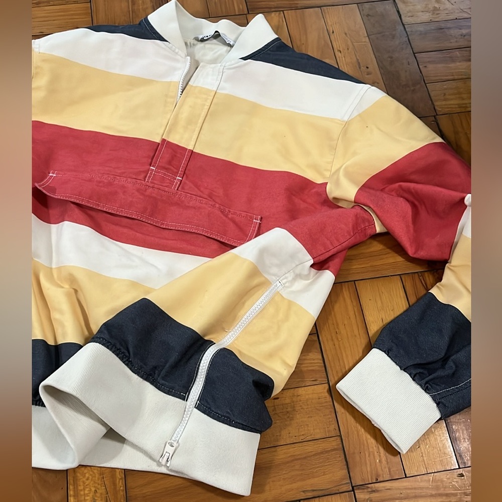 ZARA Retrocolor Striped Bomber Jacket w/ Pouch Pocket sz Medium - Picture 4 of 7